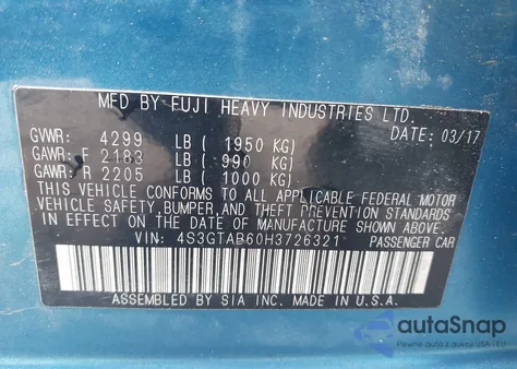 2017 Subaru Impreza 2.0I Premium from USA, damaged, VIN 4S3GTAB60H3726321